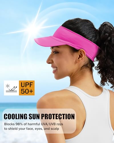Cooling Sun Stretchy Visor Hat for Men Women,Soft Headband Visors - color: 1-rose Red