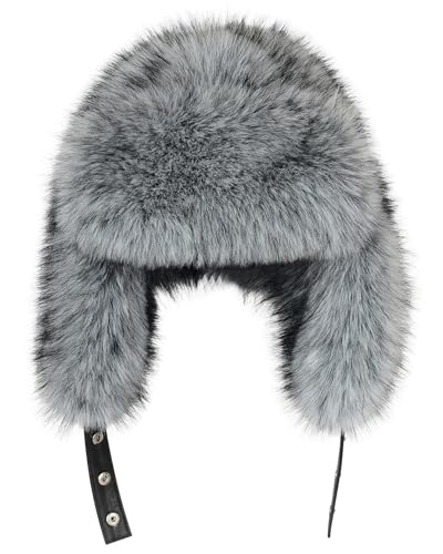 Peicees Faux Fur Russian Trapper Hat, Winter Warm Hat with Ear Flaps for Adult Cold Weather Outdoor - color: Grey