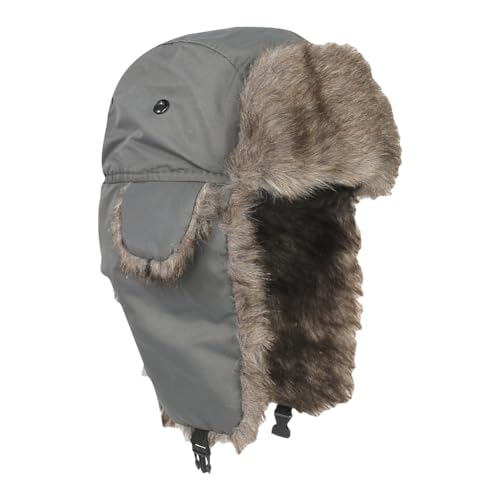 Winter Trapper Hats Unisex Faux Fur Hunting Hat Cold Weather Ski Cap Warm Windproof Trooper Hats with Ear Flaps Gray - color: Gray