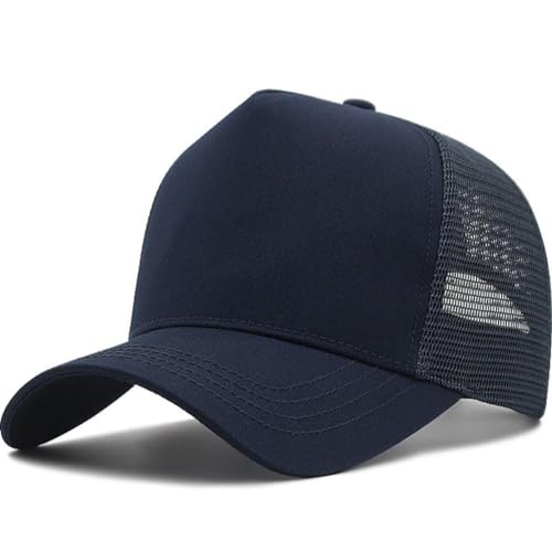 Oversize XXL Mesh Trucker Hat for Men Big Head High Crown Baseball Cap - color: Dark Blue