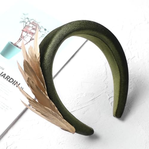 Zinniday Fashion Vintage Feather Headband - 1920s Headband Hat Cocktail Wedding Tea Party Headpiece for Women Girl - color: Champagne
