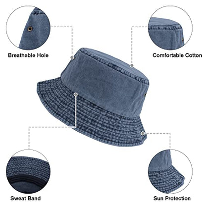 Washed Cotton Bucket Hats Packable Summer Beach Cap for Men Women - color: Ce-bh-khaki-green-navy