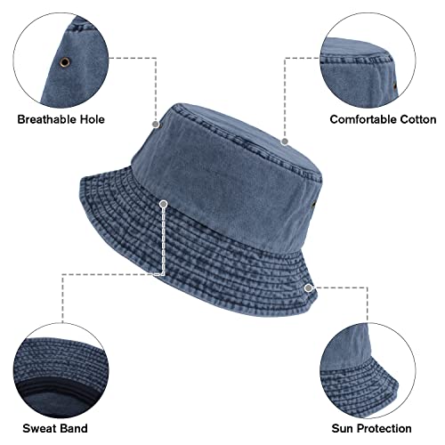 Washed Cotton Bucket Hats Packable Summer Beach Cap for Men Women - color: Ce-bh-khaki-orange-navy