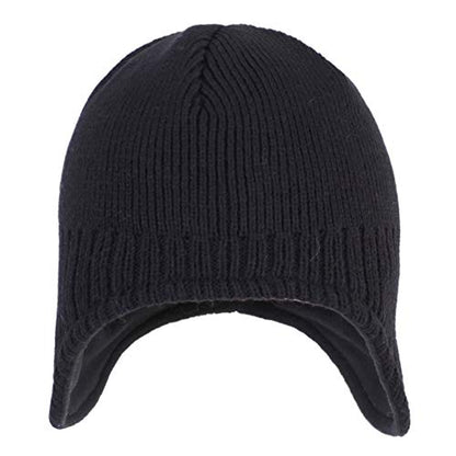 Connectyle Men's Knit Winter Hat with Ear Flaps Fleece Lined Beanie Warm Knitted Skull Cap Beanies Watch Hat - color: Black