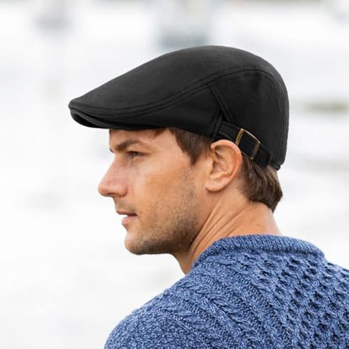 Men's Cotton Newsboy Hats Flat Ivy Gatsby Cap Irish Cabbie Ivy Driving Hunting Hat - color: Black