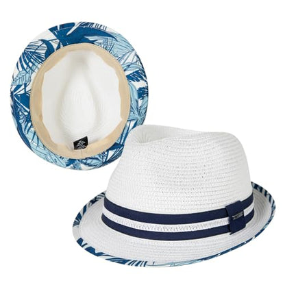 Comhats Oversize XXL Men Summer Straw Fedora Sun Hat Panama Derby Packable - color: White-azura, size: XX-Large