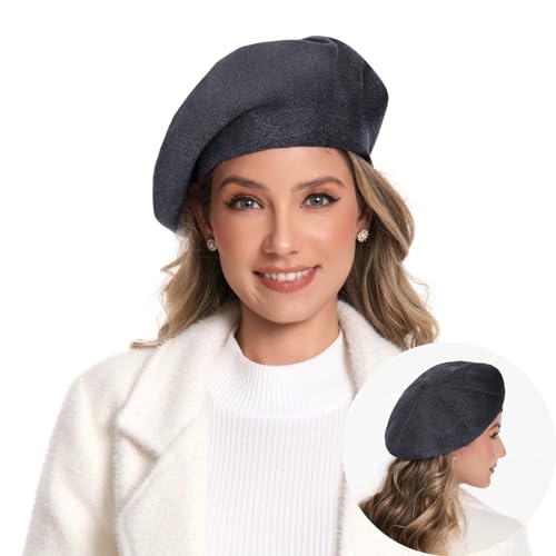 Women's Knitted Beret, French Style Double Layer Winter Autumn Warm and Soft Beanie Hat Cap - color: Dark Gray