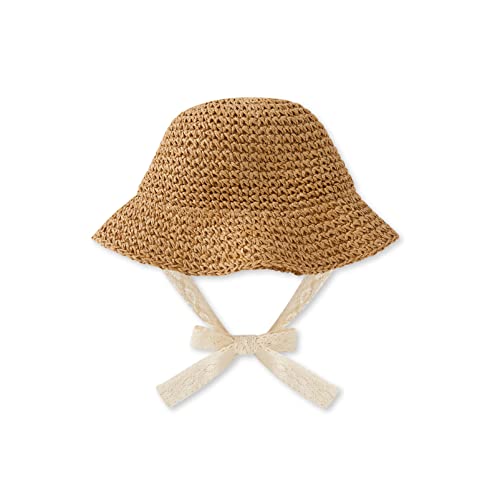 pureborn Baby Toddler Girls Straw Sun Hat Summer Beach Hat - color: Brown-1, size: 6-24 Months