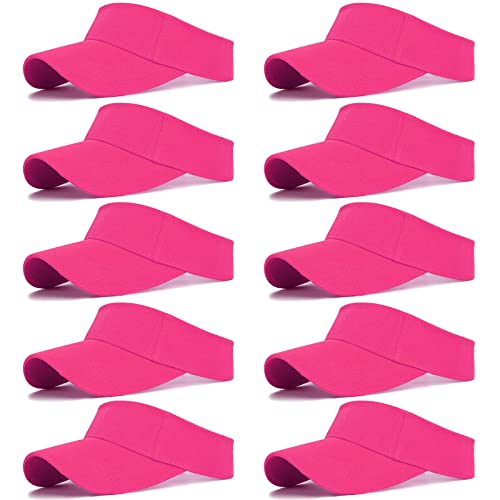 10 Pcs Kids Sun Visor Hats Boys Girls Athletic Sports Visor Adjustable UV Protection Beach Visor Fit 6 to12 Years Old - color: Rose Red