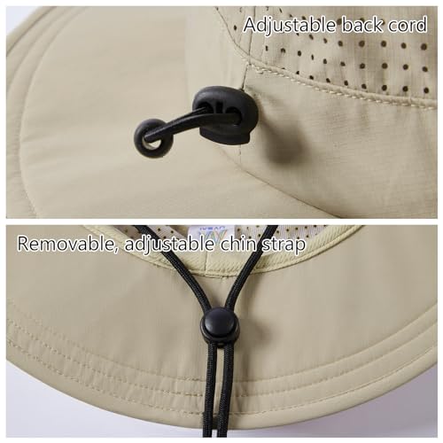UPF 50+ Bucket Sun Hat with Laser Perforated Mesh Cooling Adjustable Breathable Lightweight for Outdoor Men Women - color: Khaki