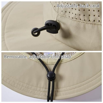 UPF 50+ Bucket Sun Hat with Laser Perforated Mesh Cooling Adjustable Breathable Lightweight for Outdoor Men Women - color: Khaki