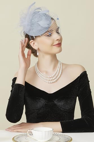 BABEYOND Fascinators Hats for Women Tea Party Pillbox Derby Wedding Hat - color: Light Blue