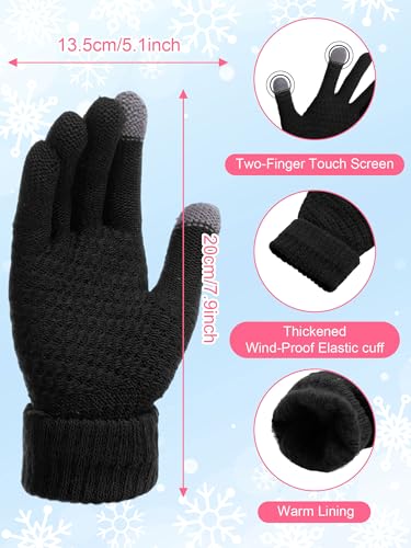 JaGely 8 Pieces Women Winter Hats and Gloves Set Women Warm Touchscreen Knitted Lined Gloves Winter Beanies - color: Black,turmeric,medium Pink,blove