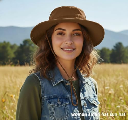 Sun Hats for Men Women Bucket Hat UPF 50+ Boonie Hat Foldable UV Protection Hiking Beach Fishing Summer Safari - color: 2pack-brown+khaki