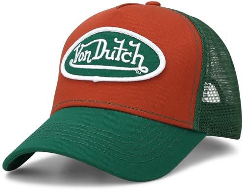 Von Dutch Unisex Trucker Hat, Colorblock, Mesh Back, Curved Bill, Snapback - color: Claystone Red