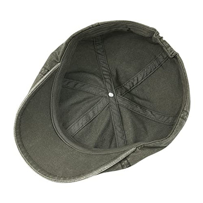 VOBOOM Cotton Washing Flat Cap Cabbie Hat Gatsby Ivy Irish Hunting Newsboy - color: Washed Army Green