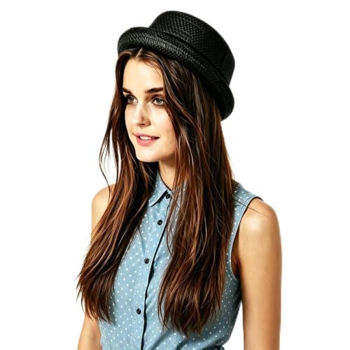 Unisex Adults Men Women Straw Pork Pie Hats Summer Sunhats Outdoor Fedora Party Trilby Caps US Size 7 1/8-7 1/4 UK Size M-L - color: Black