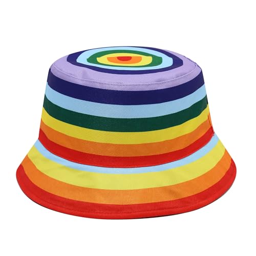 Unisex Print Double-Side-Wear Reversible Bucket Hat - color: Rainbows