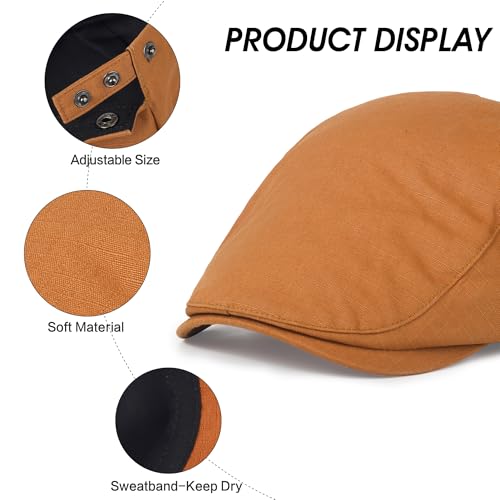 2Pcs Men's Newsboy Cap Cotton Flat Ivy Gatsby Driving Hat - color: 2b3-black+orange