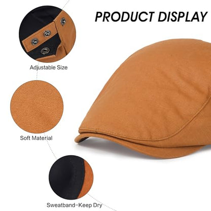 2Pcs Men's Newsboy Cap Cotton Flat Ivy Gatsby Driving Hat - color: 2b3-black+orange