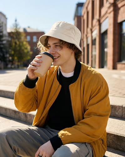 HONGTEYA Bucket Sun Hats for Woman Men Cotton Summer Beach Hat Golf Fishing - color: Beige, size: Medium