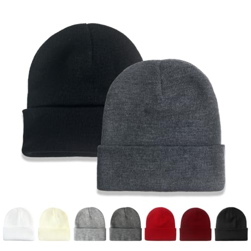 NPQQUAN 2 Packs Beanie for Men Women Winter Hats for Mens Beanie Skull Cap - color: Black+darkgray