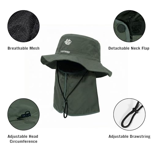 Bucket Hat for Men Women,Waterproof Sun Hat UV Protection with Detachable Face Neck Flap for Outdoors - color: Green