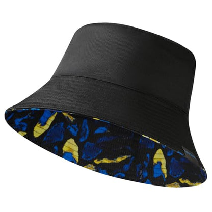 UPF 50+ Reversible Sun Hat - color: Black/Bright Blue and Yellow, size: Medium