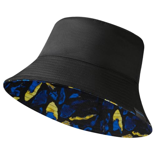 UPF 50+ Reversible Sun Hat - color: Black/Bright Blue and Yellow, size: Medium