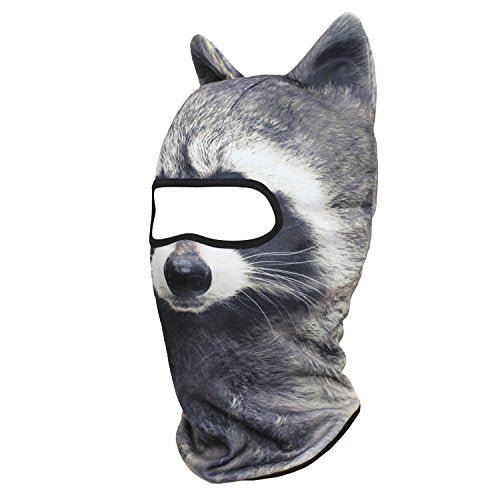 WTACTFUL 3D Animal Ears Balaclava, Breathable Face Mask for Halloween - color: Racoon Meb-16