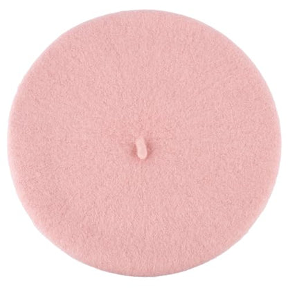 ZAKIRA Wool French Beret for Men & Women, Plain - color: Pink