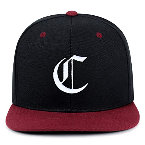 JPAK Old English Letter C Hip-Hop Snapback Hat Embroidered Baseball Cap English Alphabet - color: 19. Black/Maroon
