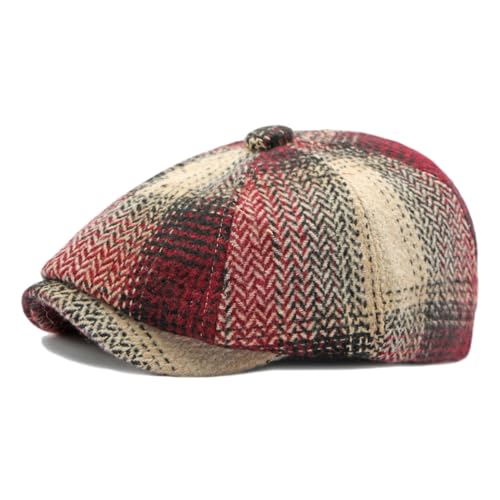 Mens Classic Newsboy Flat Cap Gatsby Ivy Cabbie Hat - color: B-red