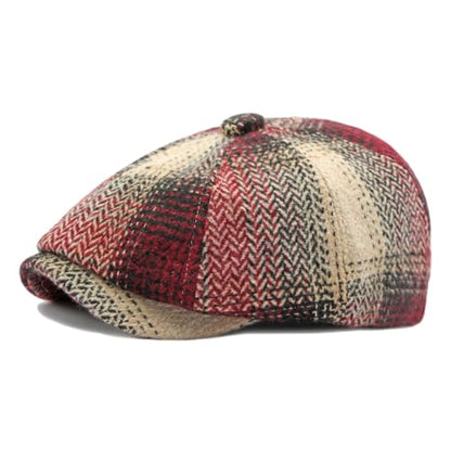 Mens Classic Newsboy Flat Cap Gatsby Ivy Cabbie Hat - color: B-red