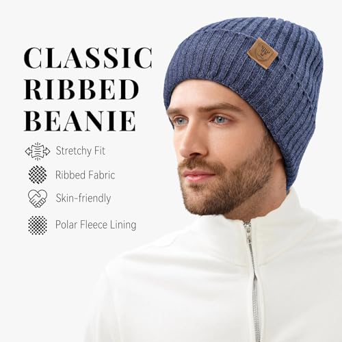 OZERO Winter Beanie for Men Women,Thermal Knit Soft Fleece Lined Hats - color: Navy