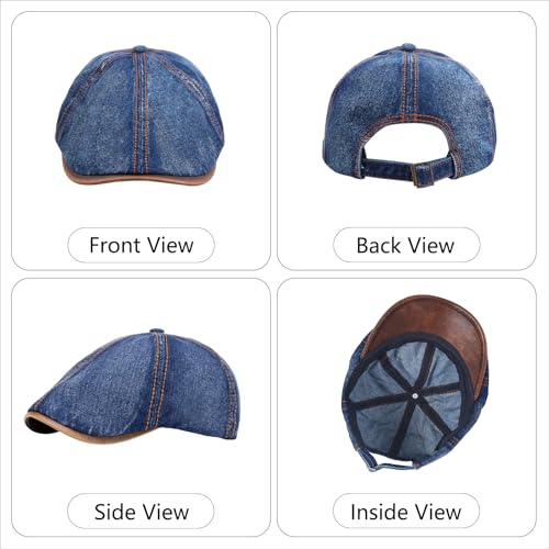 meioro Mens Denim Newsboy Hat 6 Panel Cotton Adjustable Flat Cap - color: Navy Blue
