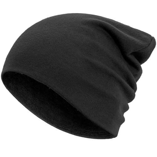 100% Cotton Thin Beanie Hat Women Men Soft Slouchy Chemo Skull Cap - color: 1pc Black