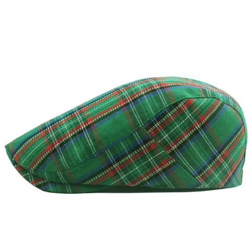 QHFHULV Newsboy Cap for Men Cotton Flat Gatsby Ivy Golf Cabbie Driving Hat - color: Plaid Green