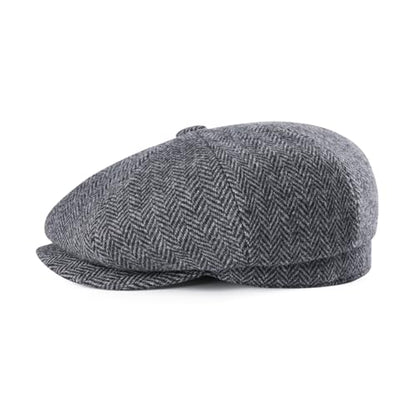 FEINION Men 8 Panel Herringbone Wool Newsboy Cap - color: Herringbone Grey, size: 7 5/8