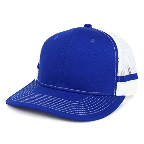 Trendy Apparel Shop Two Striped Flatbill Snapback Trucker Mesh Cap - color: Patriot Blue Patriot Blue