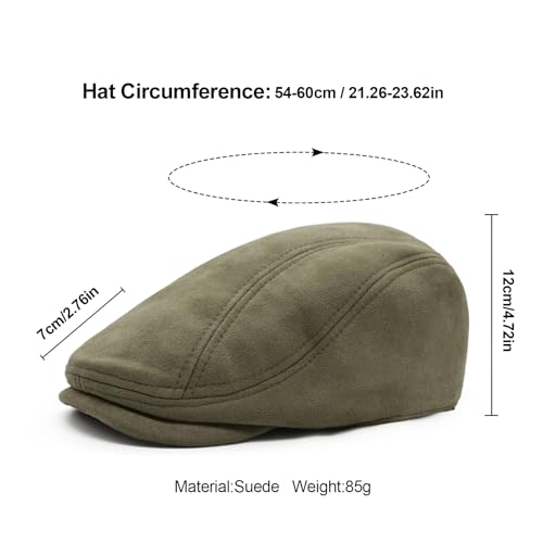 YAMEIZE Retro Suede Newsboy Hats for Men Women Beret Ivy Flat Cap Adjustable Winter Caps Trendy - color: Army Green
