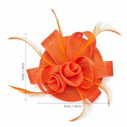 Flower Fascinator Hat Headband Clip for Women Tea Party - color: Orange-02