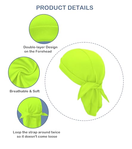 Sweat Wicking Do Rags Skull Caps, Cooling Hip Hop Hat, Beanie Durag Motorcycle Head Wrap Doo Rag Liner for Men Women - color: Neon Yellow