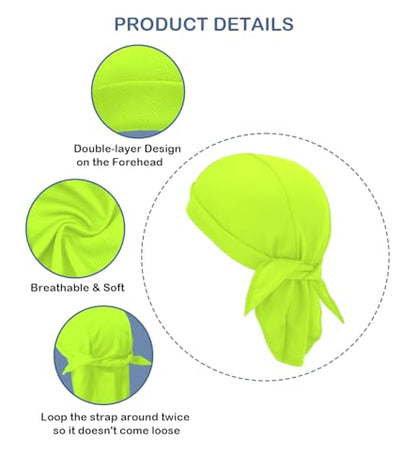 Sweat Wicking Do Rags Skull Caps, Cooling Hip Hop Hat, Beanie Durag Motorcycle Head Wrap Doo Rag Liner for Men Women - color: Neon Yellow