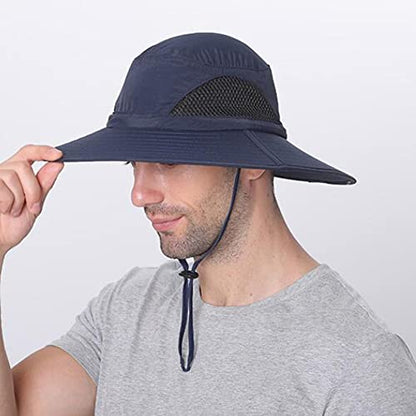 YR.Lover.Outdoor Boonie Men and Women's Hat Sun Protection Waterproof Cap for Safari Fishing Hunting Bucket Hat - color: Navy Blue