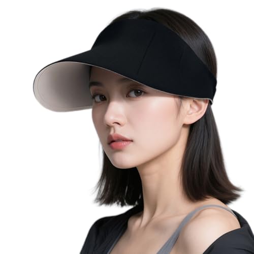 63g ONLY Ultra-Lightweight Foldable Sun Visor Hat for Women, 99% UV Block, Foldable & Packable Beach Outdoor Travel Cap - color: Black