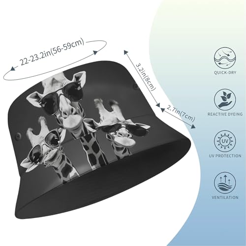 Amasnay Funny Bucket Hat Cotton Double-Side-Wear Reversible Sun Hat for Women Men, Summer Vacation Travel Beach Fisherman Hat - color: Black White Giraffe