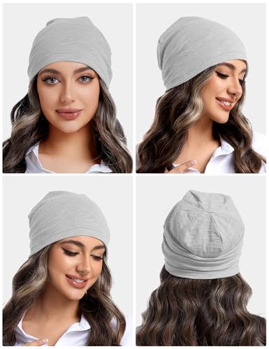 ROYBENS Lightweight 100% Cotton Slouchy Summer Beanie Men Women, Chemo Cap - color: 1pc Light Gray, size: Large