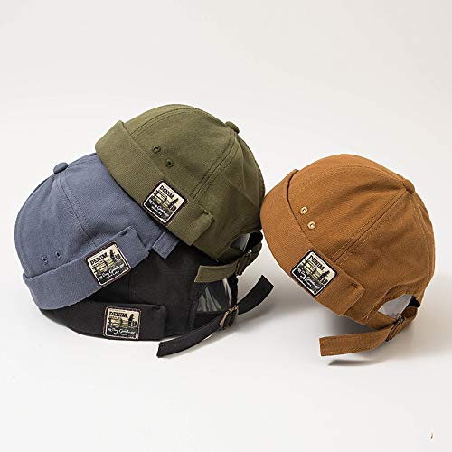 Men Hats Docker Cap Hats Beanie Sailor Cap Worker Hat Rolled Cuff Retro Brimless Hat with Adjustable - color: Dzm34-blue