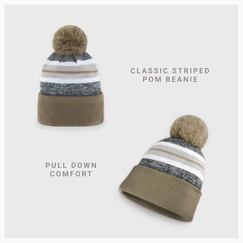 Pom Pom Beanie Cuffed Knit Winter Hat Skull Cap Striped Novelty Men Women - color: (Khaki)
